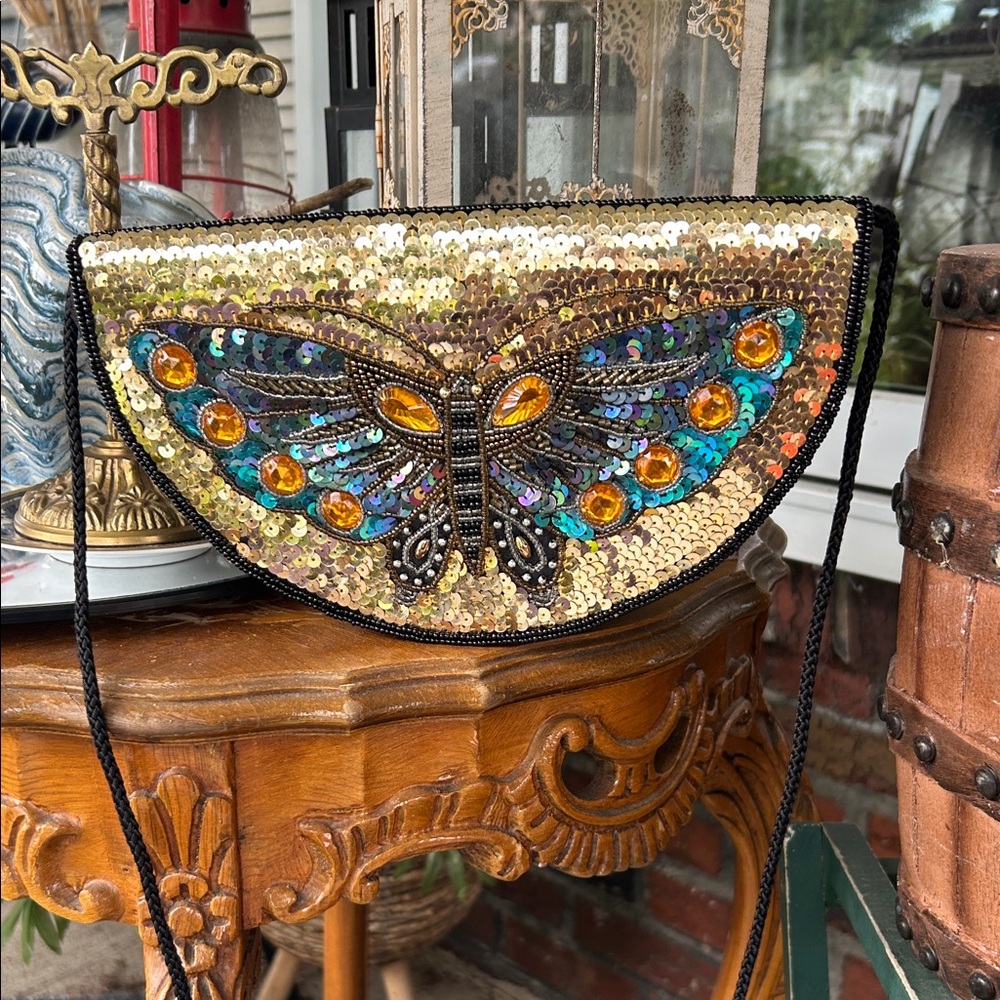 Lee Sands Sequin Butterfly Clutch